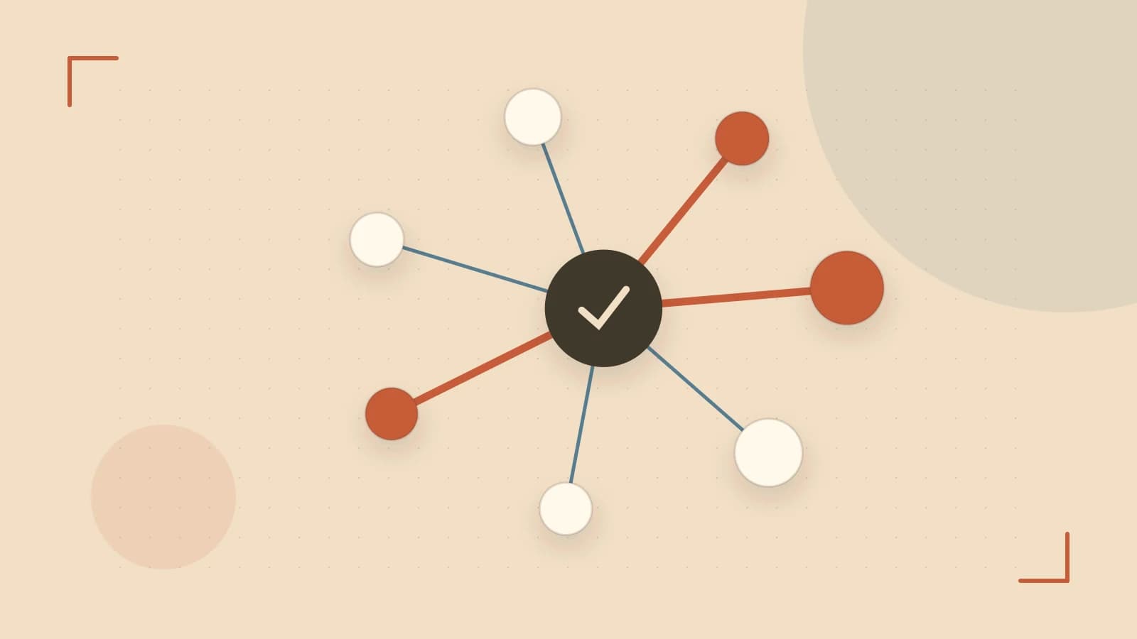 Editorial illustration of an algorithmic node graph with branching paths and a highlighted result