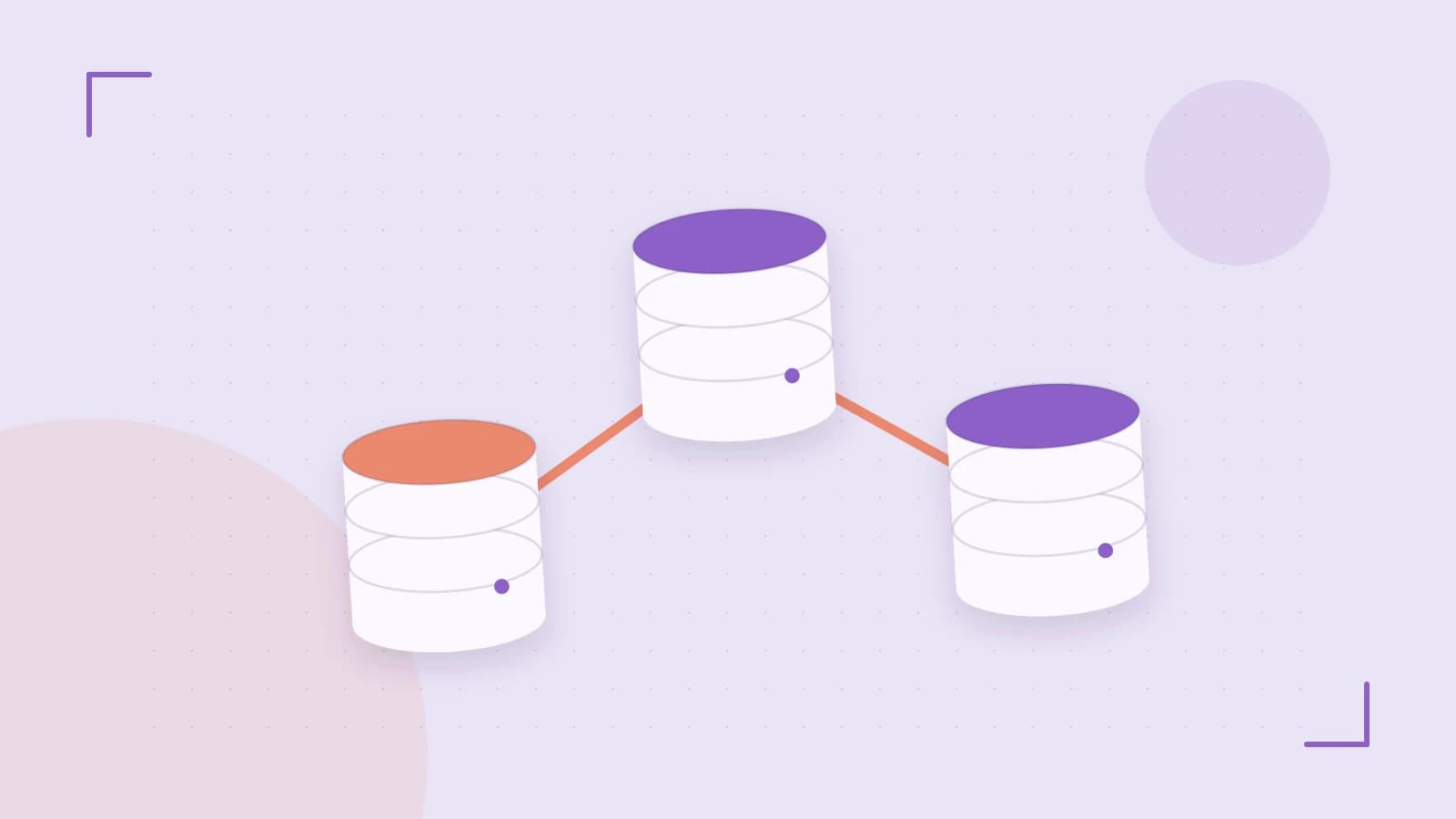 Editorial illustration of structured records, database cylinders and relationships between tables