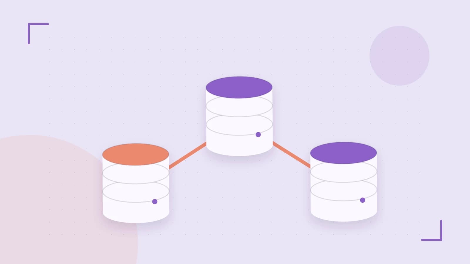 Editorial illustration of structured records, database cylinders and relationships between tables
