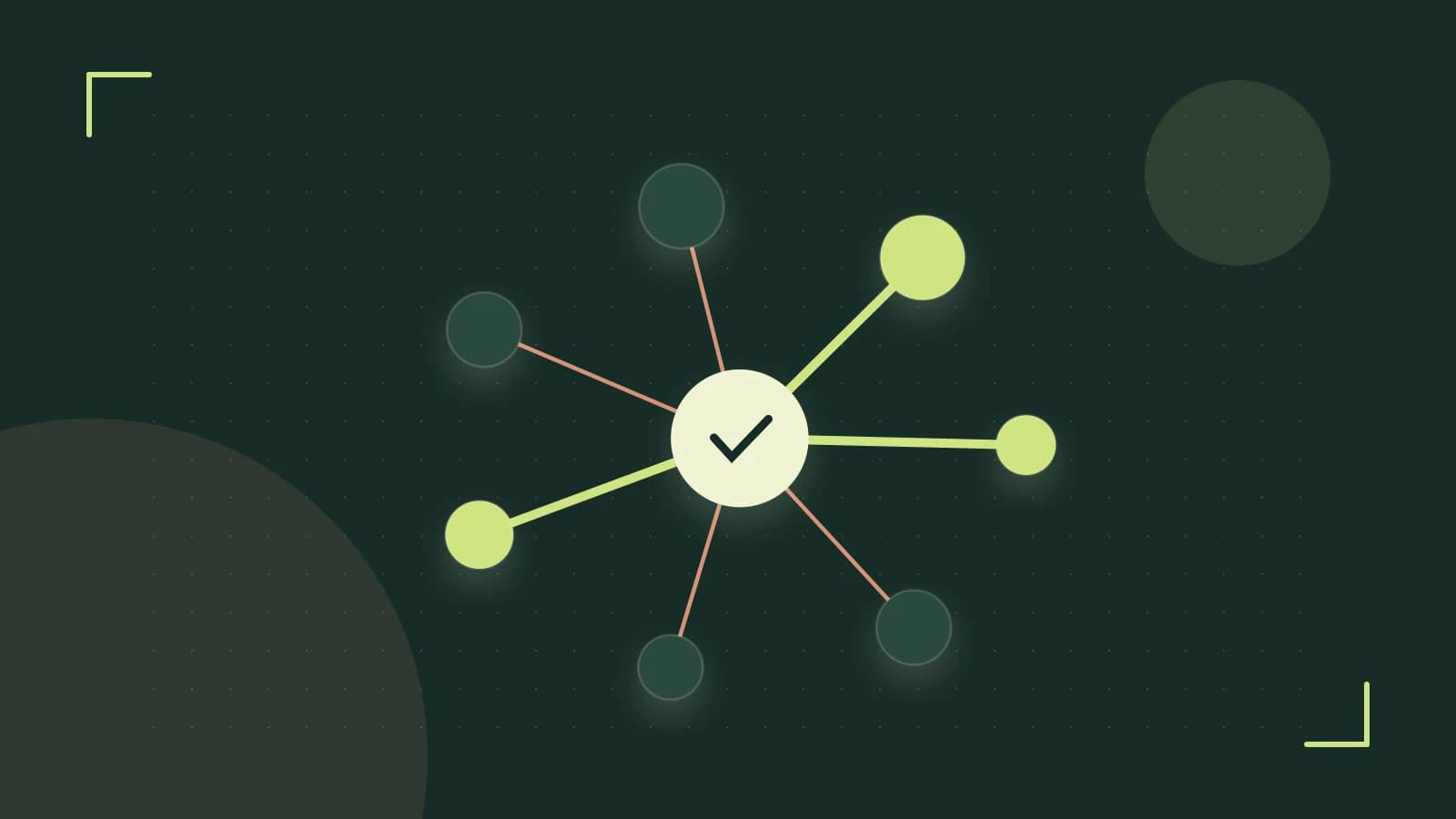 Editorial illustration of an algorithmic node graph with branching paths and a highlighted result