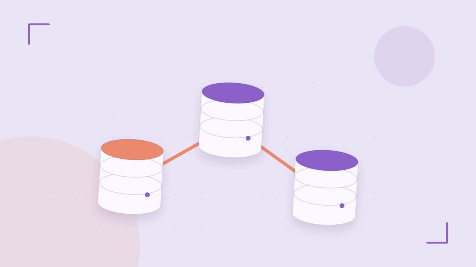 Editorial illustration of structured records, database cylinders and relationships between tables
