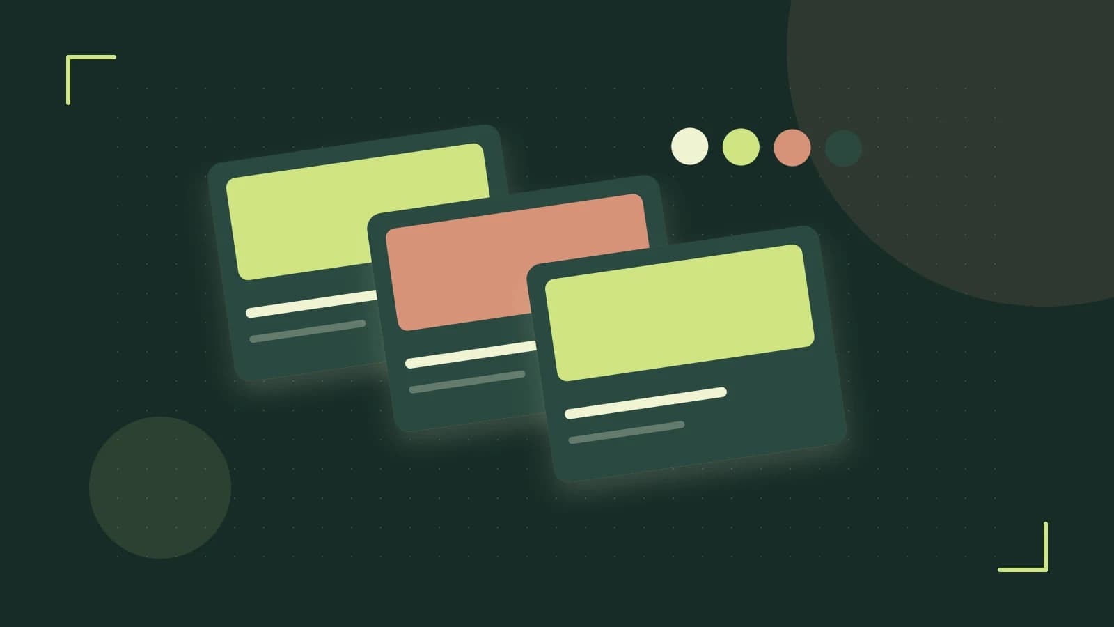 Editorial illustration of responsive browser layouts, overlapping design components and a color system