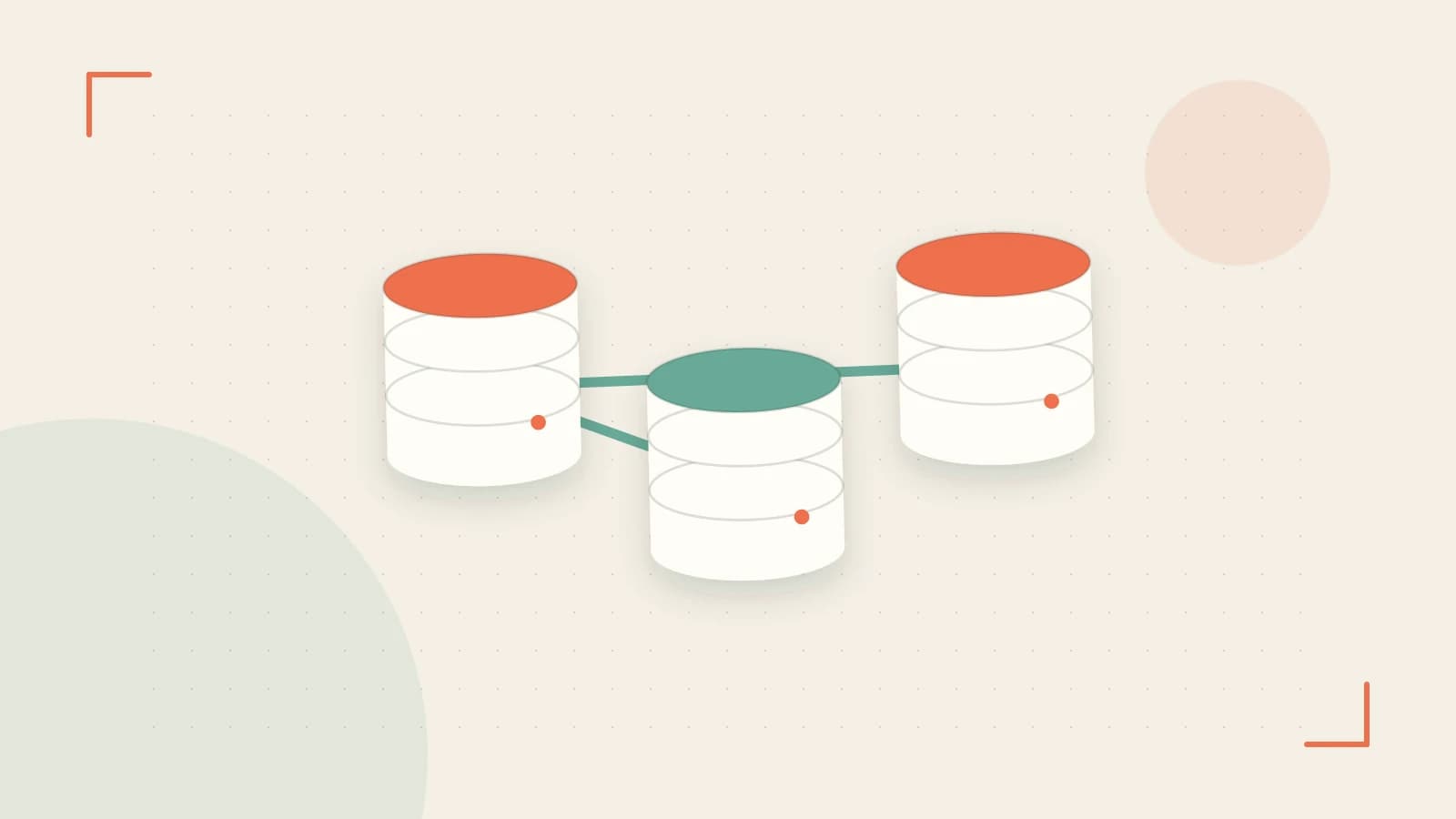 Editorial illustration of structured records, database cylinders and relationships between tables