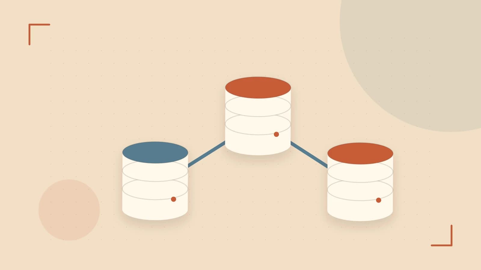 Editorial illustration of structured records, database cylinders and relationships between tables