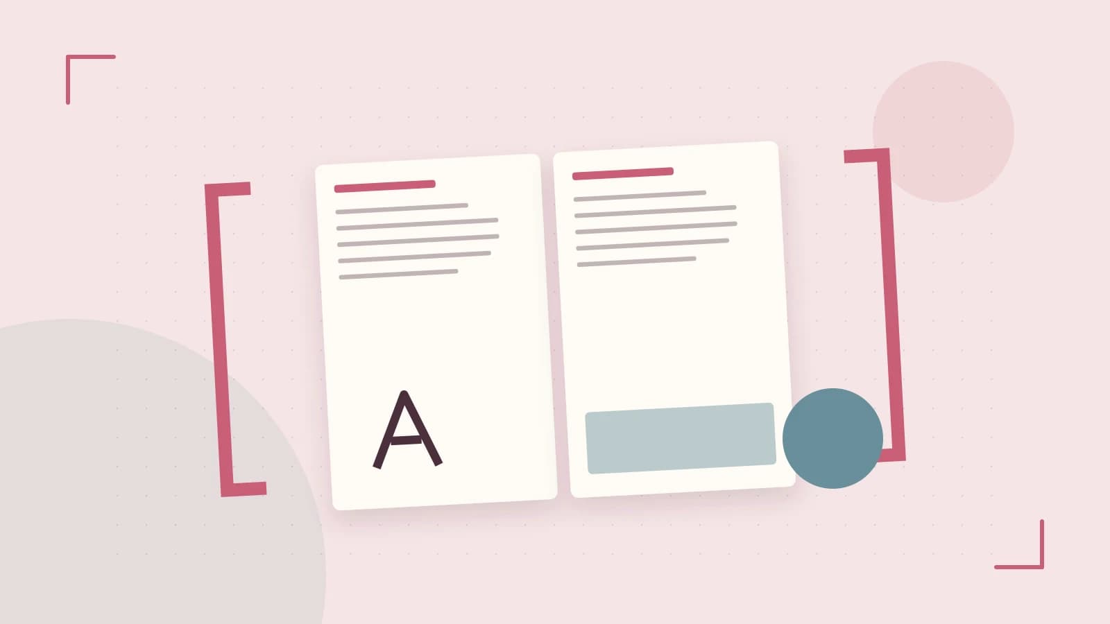 Editorial illustration of typeset pages, expressive letterform shapes and a precise editorial page grid