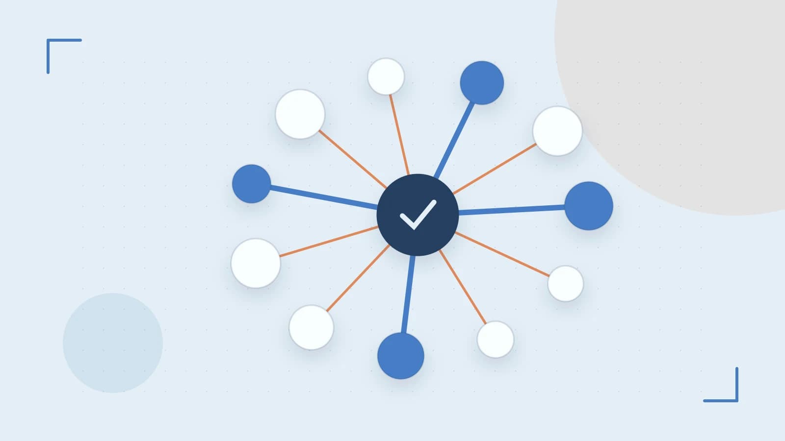 Editorial illustration of an algorithmic node graph with branching paths and a highlighted result