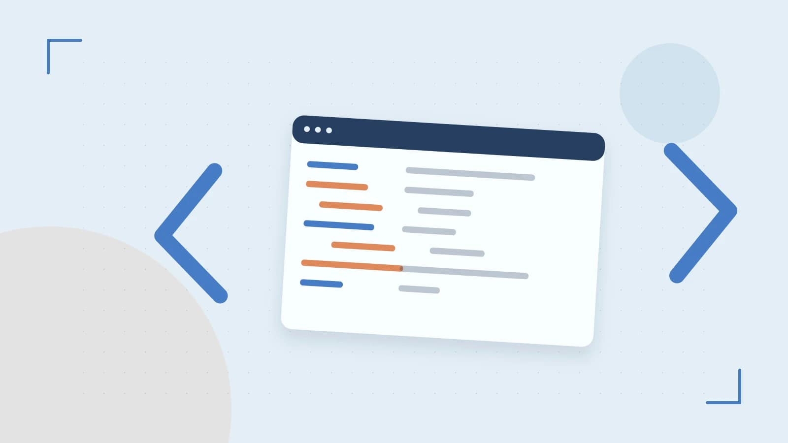 Editorial illustration of an abstract code editor, syntax blocks and oversized programming brackets