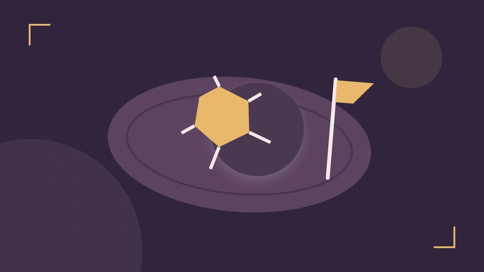 Editorial illustration of a stylized sports ball, stadium geometry and dynamic arcs