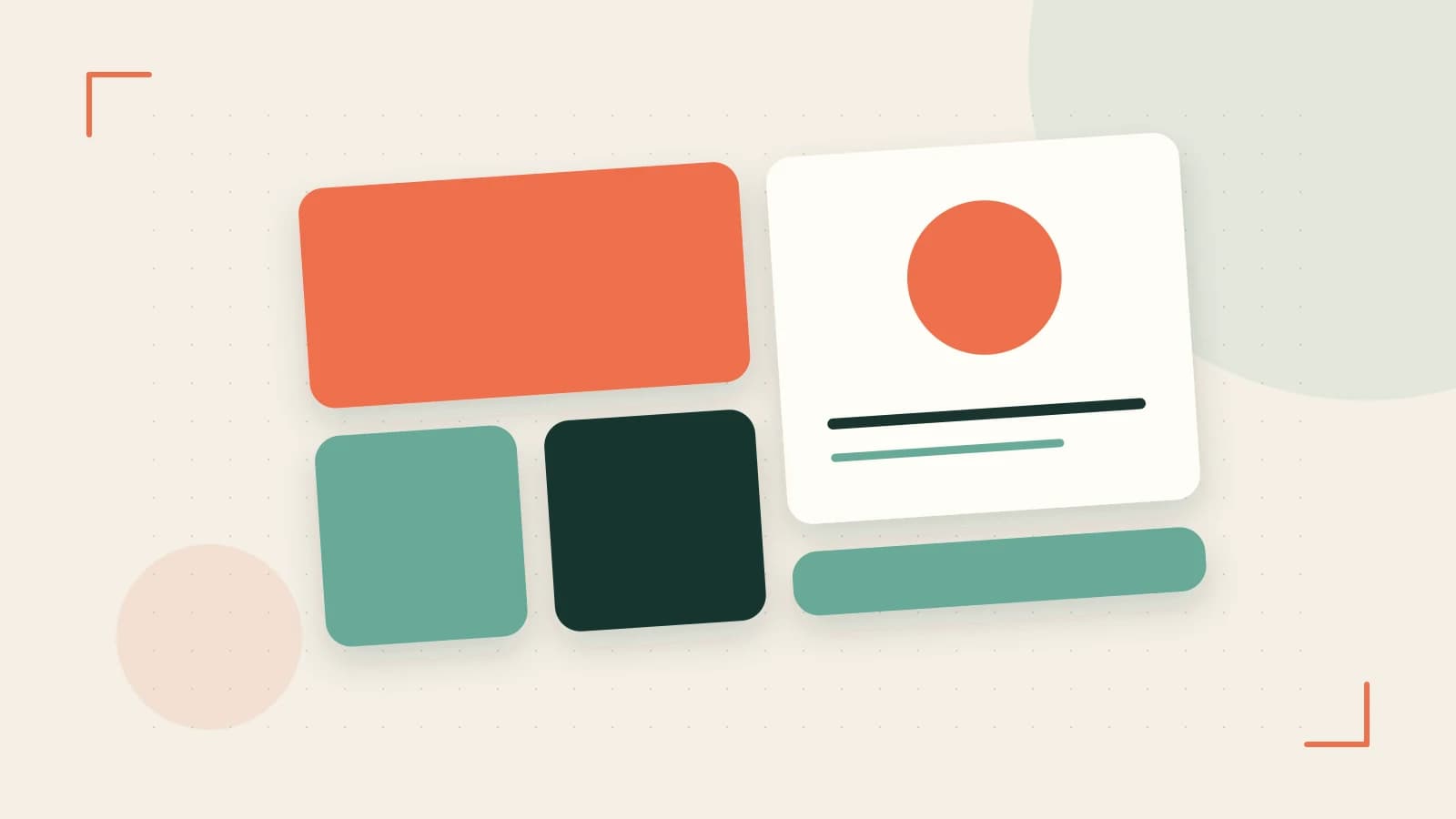 Editorial illustration of responsive browser layouts, overlapping design components and a color system