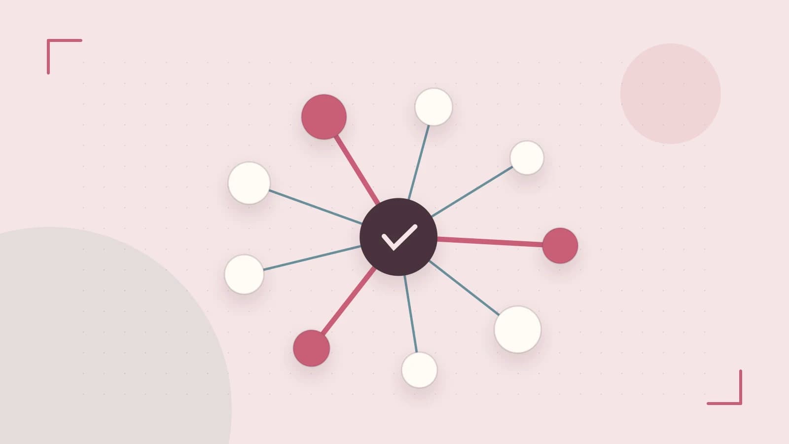 Editorial illustration of an algorithmic node graph with branching paths and a highlighted result