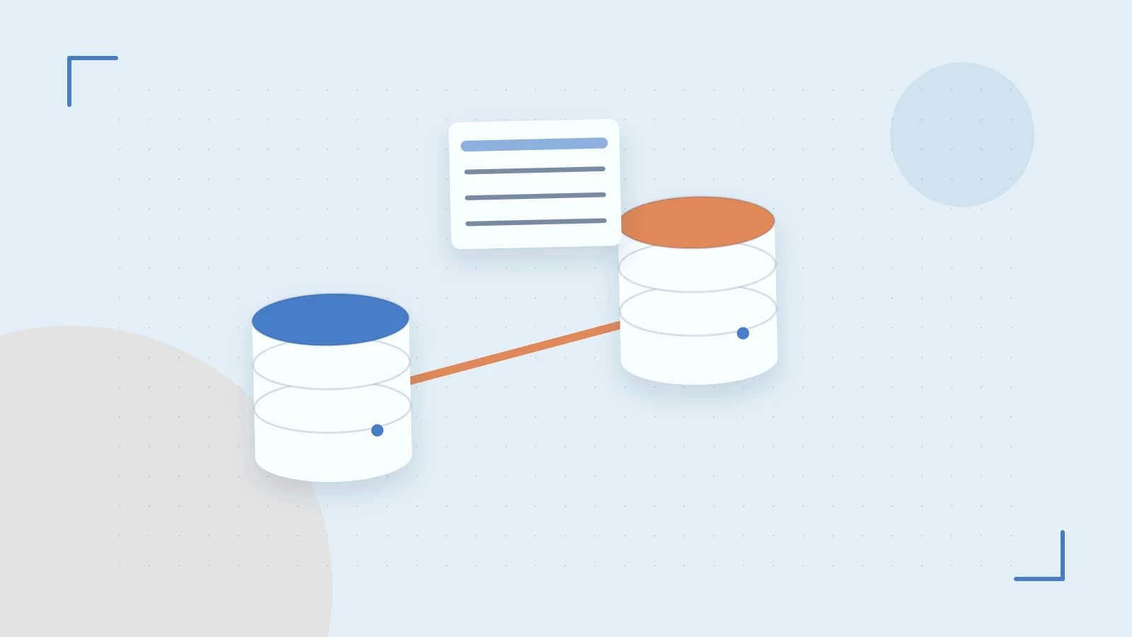 Editorial illustration of structured records, database cylinders and relationships between tables
