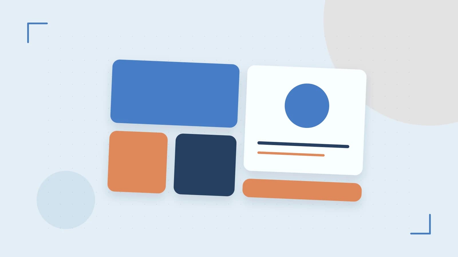 Editorial illustration of responsive browser layouts, overlapping design components and a color system