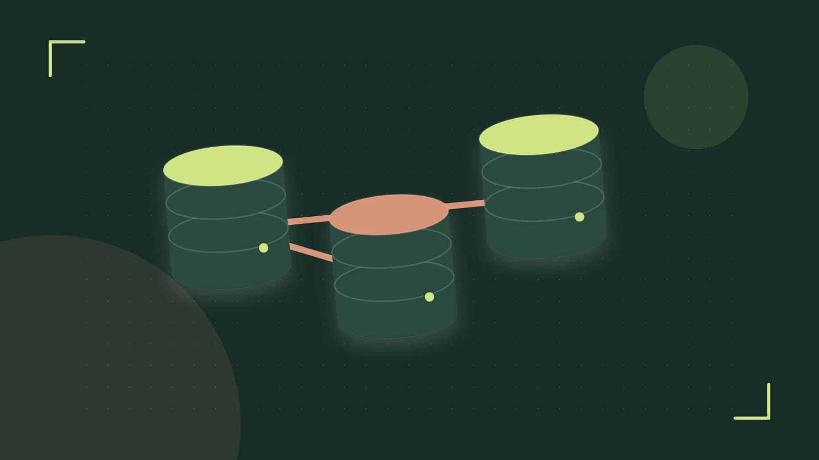 Editorial illustration of structured records, database cylinders and relationships between tables