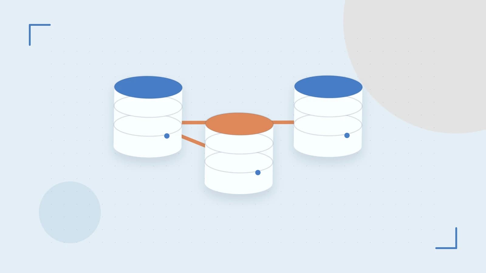 Editorial illustration of structured records, database cylinders and relationships between tables