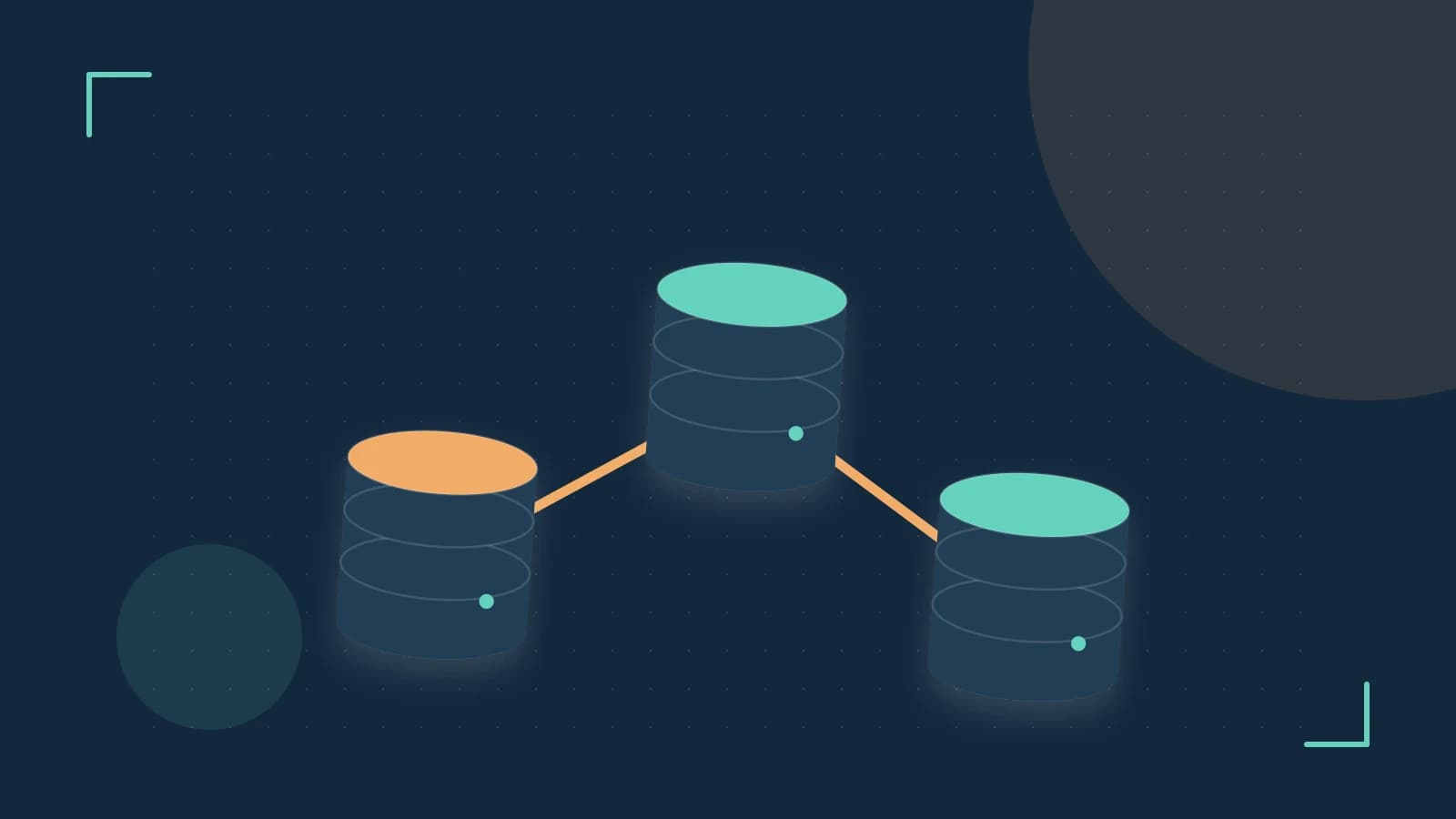 Editorial illustration of structured records, database cylinders and relationships between tables