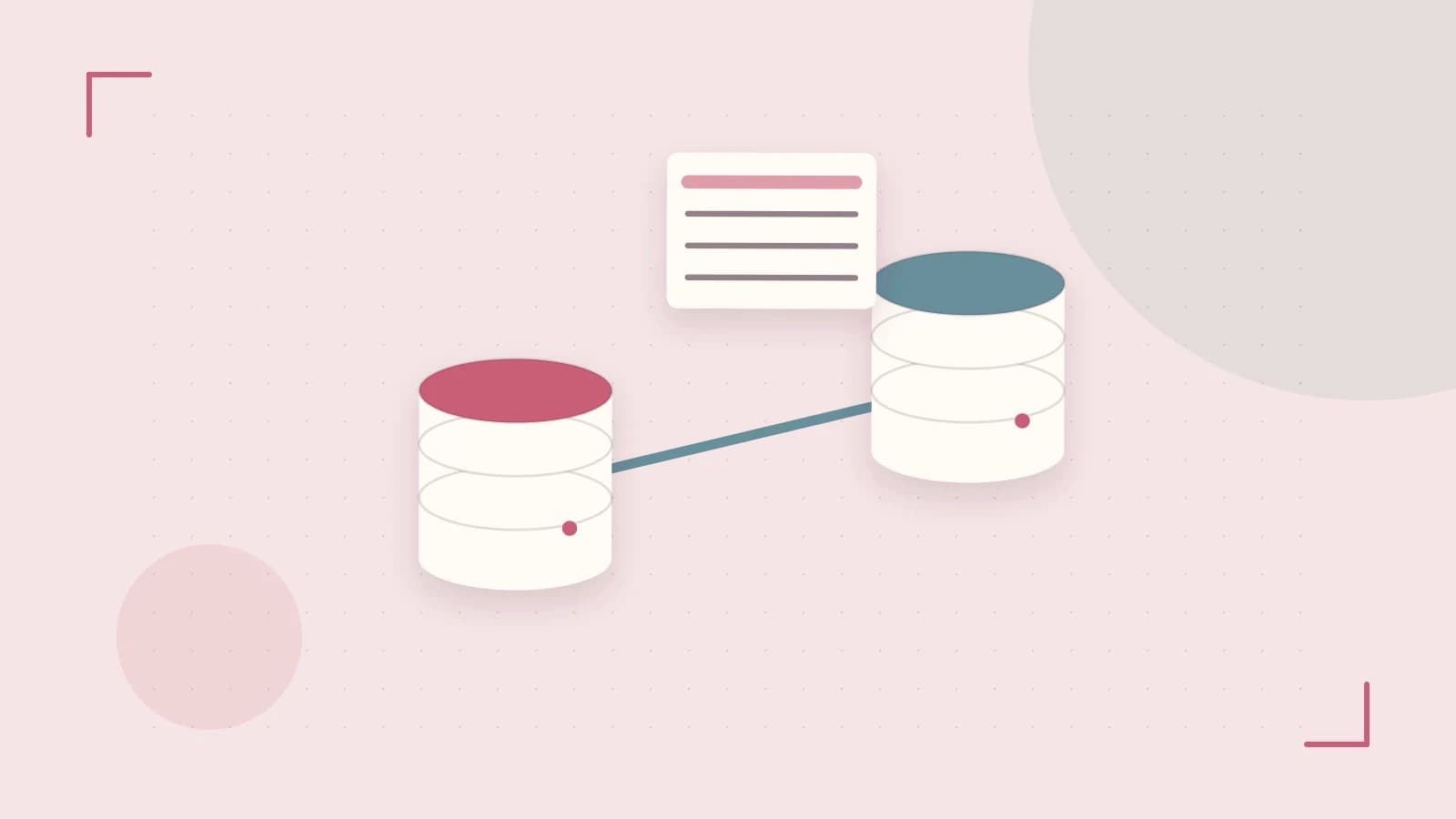 Editorial illustration of structured records, database cylinders and relationships between tables