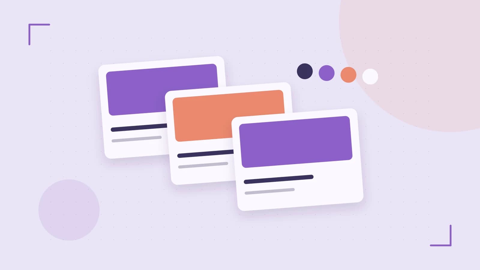 Editorial illustration of responsive browser layouts, overlapping design components and a color system