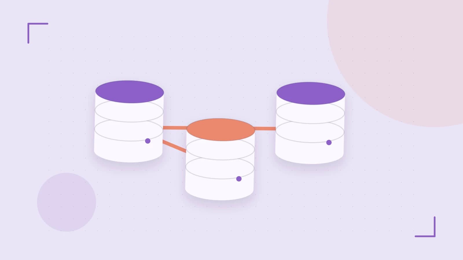 Editorial illustration of structured records, database cylinders and relationships between tables