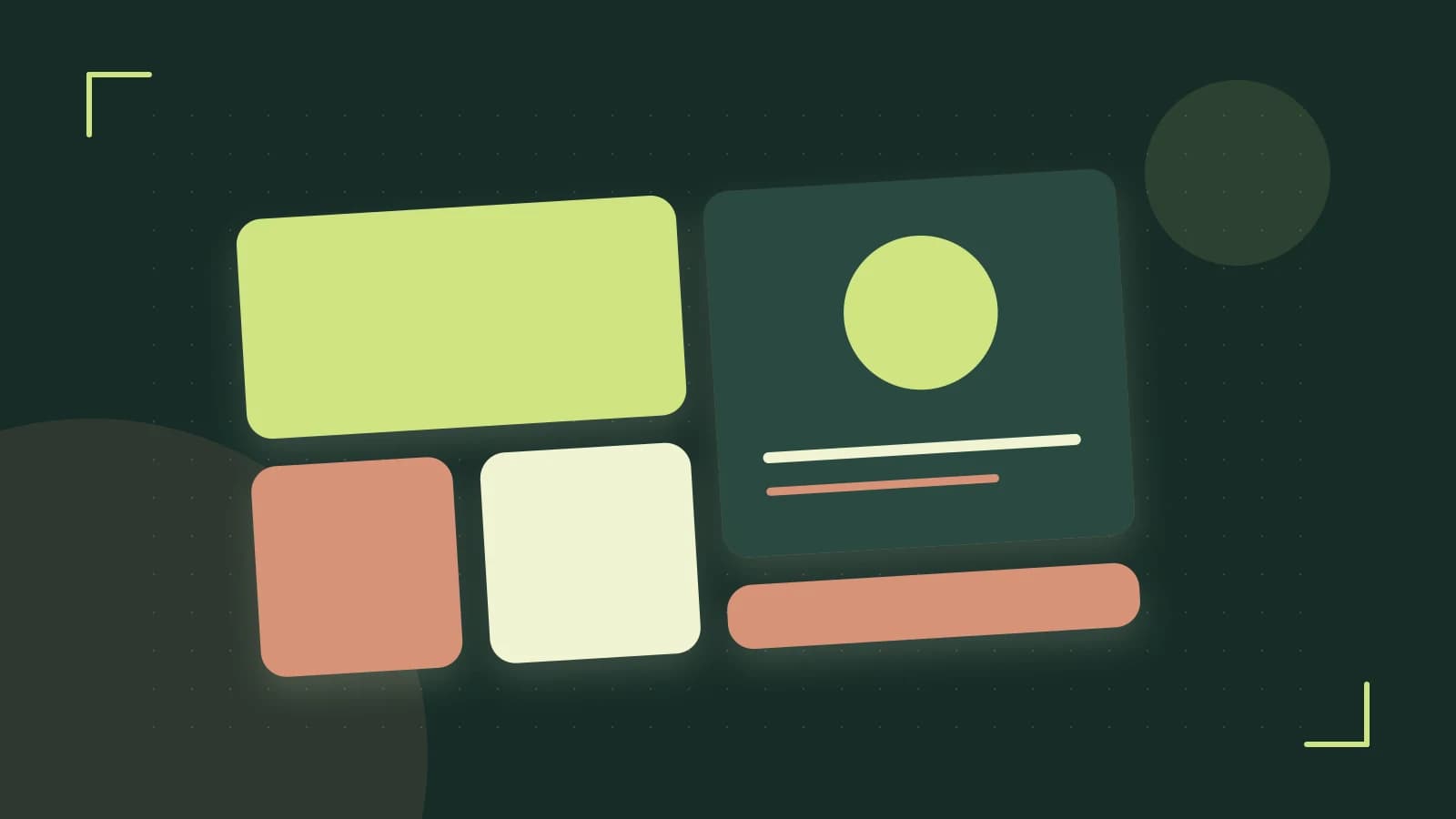 Editorial illustration of responsive browser layouts, overlapping design components and a color system