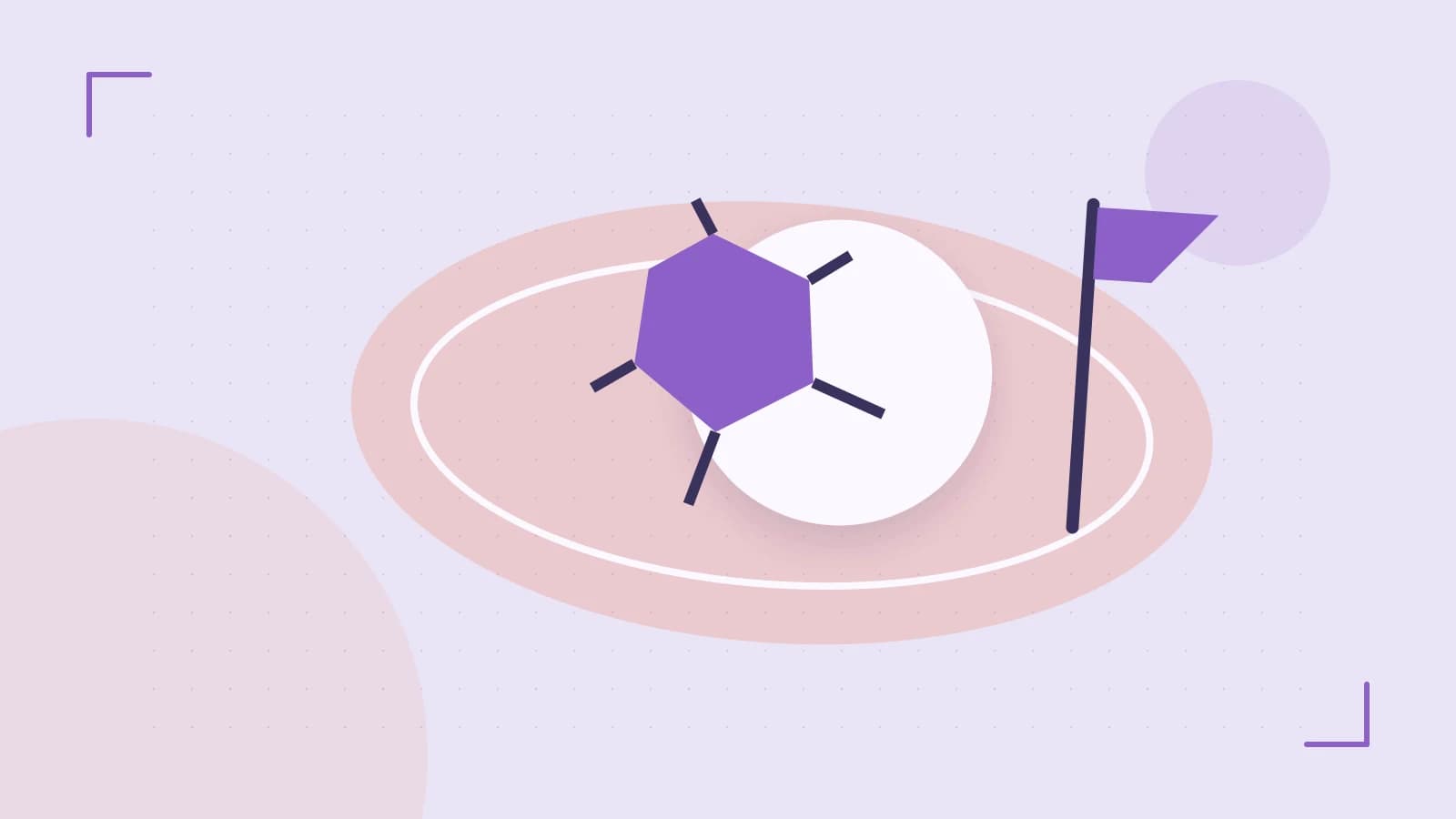 Editorial illustration of a stylized sports ball, stadium geometry and dynamic arcs