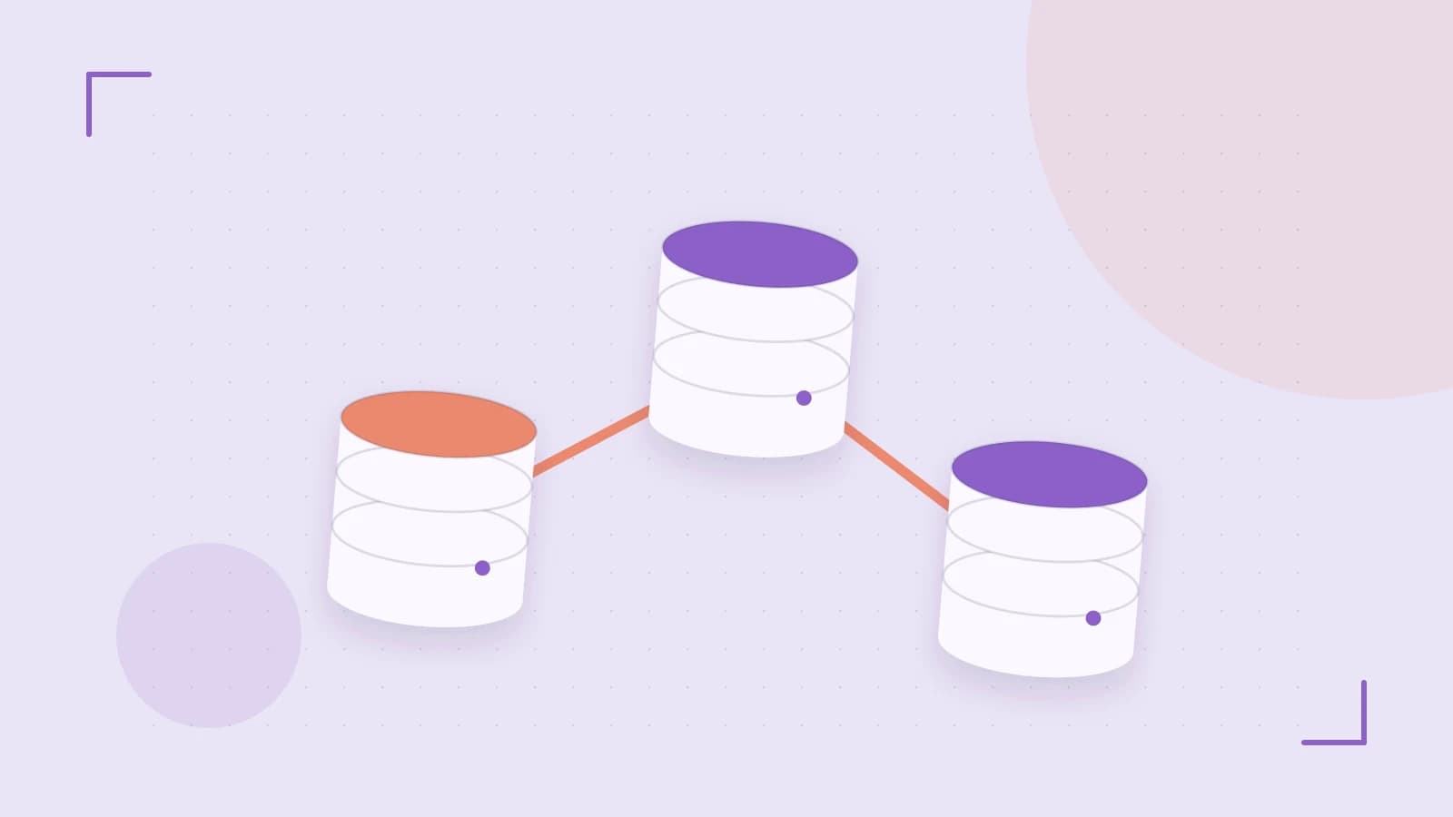 Editorial illustration of structured records, database cylinders and relationships between tables