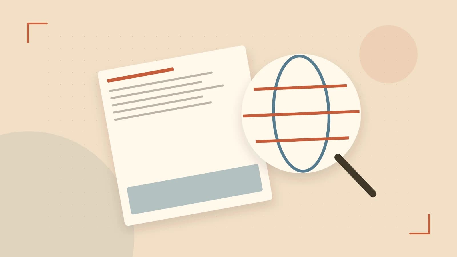 Editorial illustration of an editorial globe with meridians and layered geographic shapes