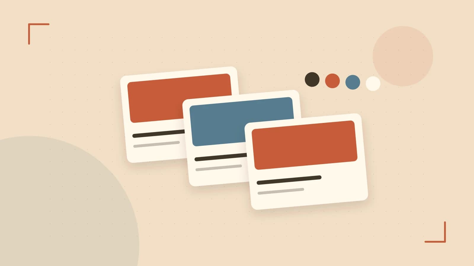 Editorial illustration of responsive browser layouts, overlapping design components and a color system