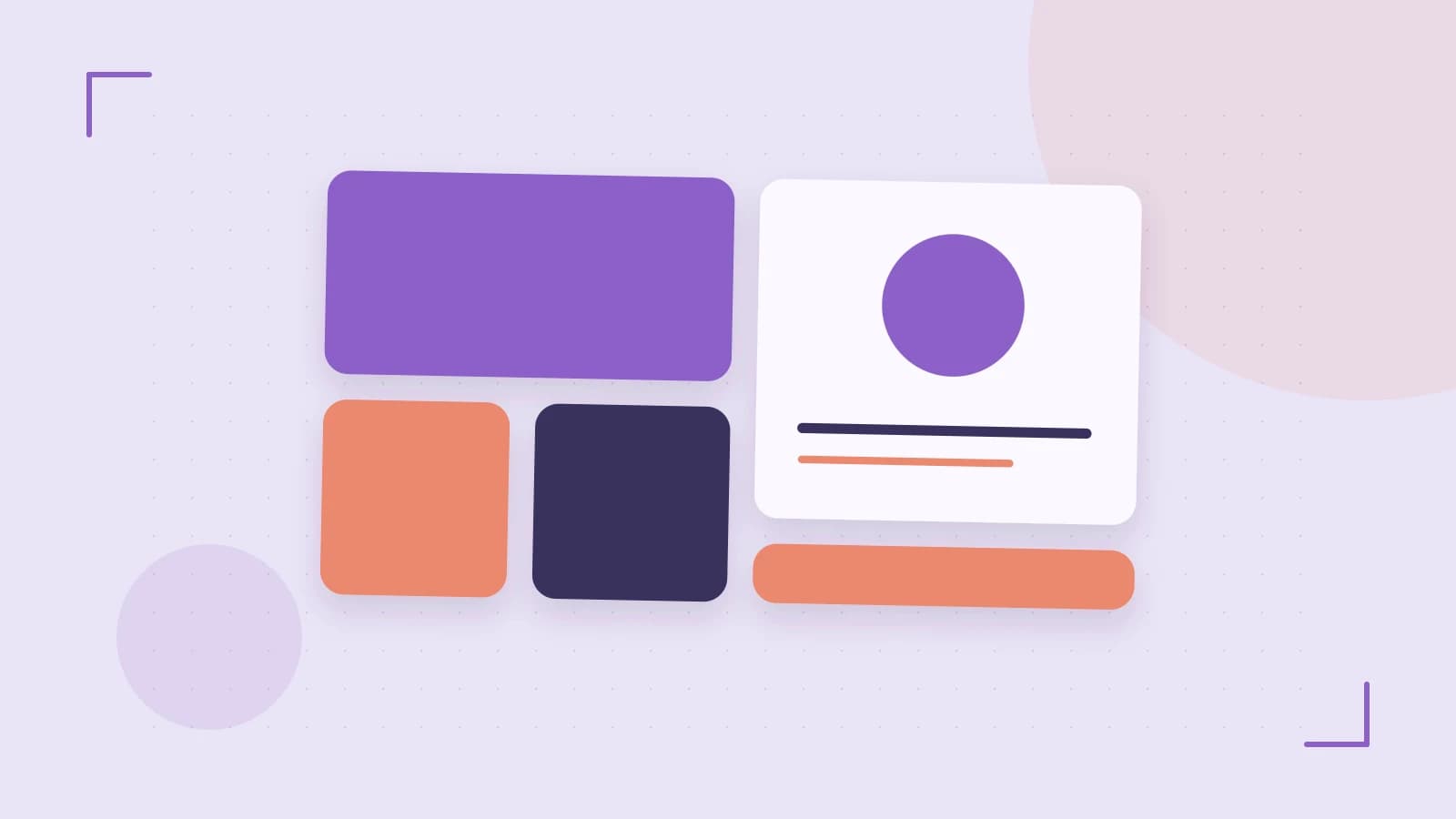 Editorial illustration of responsive browser layouts, overlapping design components and a color system