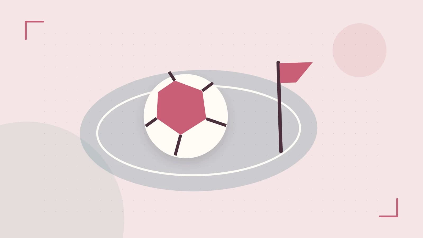 Editorial illustration of a stylized sports ball, stadium geometry and dynamic arcs