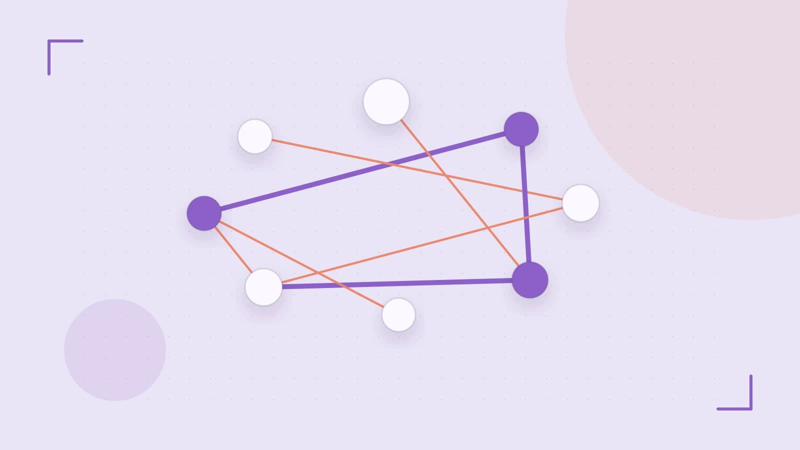 Editorial illustration of an algorithmic node graph with branching paths and a highlighted result