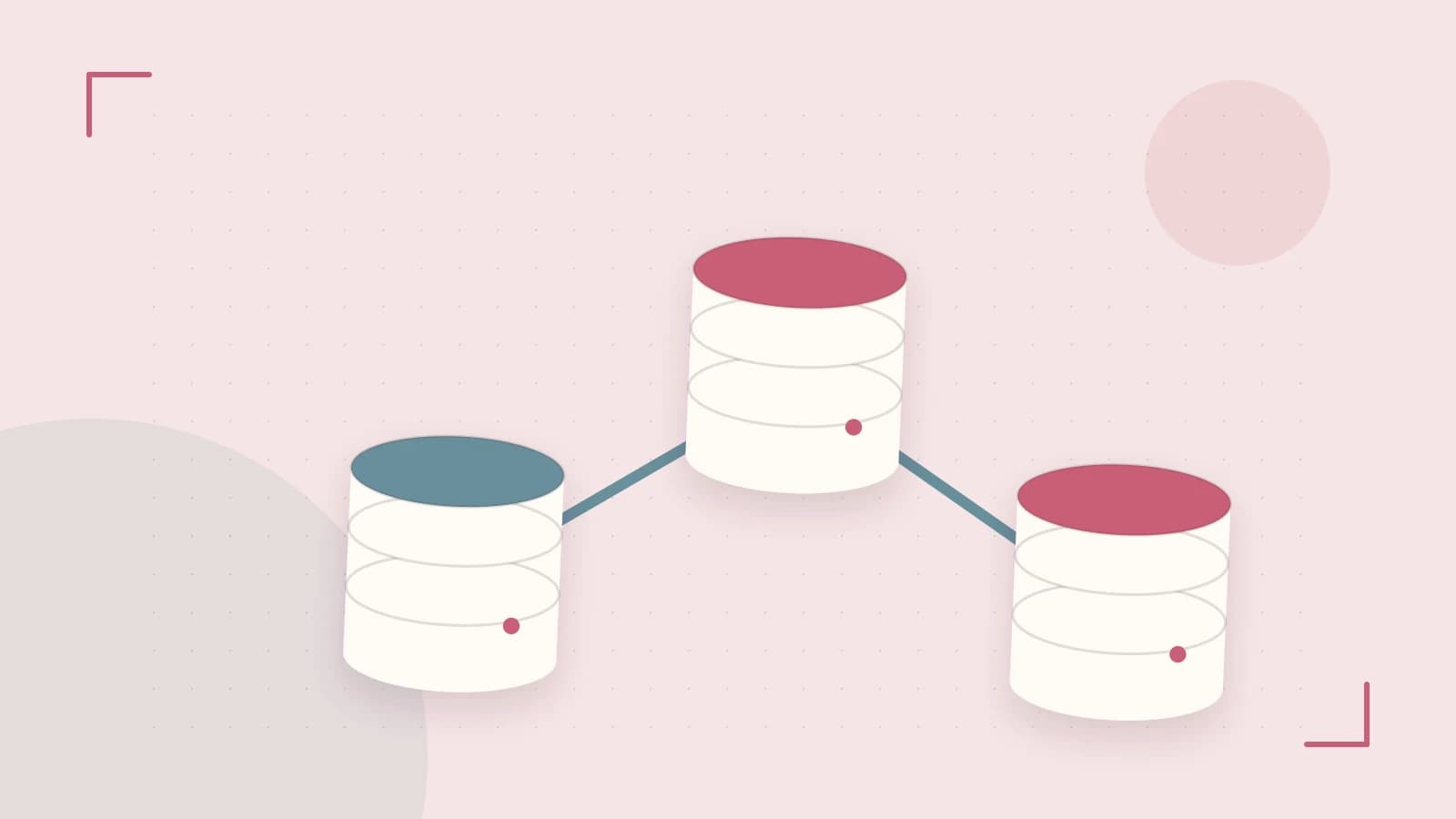Editorial illustration of structured records, database cylinders and relationships between tables