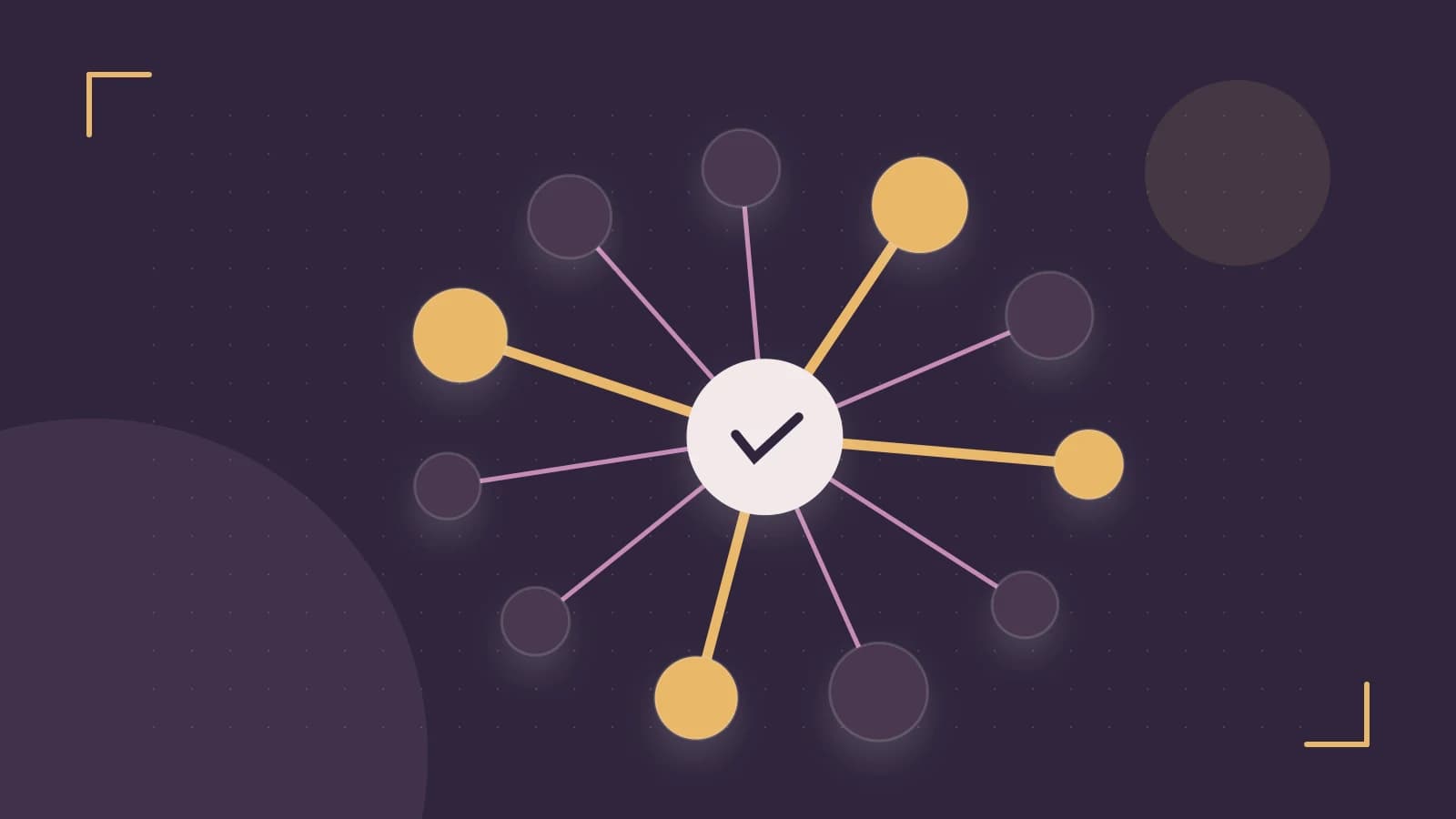 Editorial illustration of an algorithmic node graph with branching paths and a highlighted result