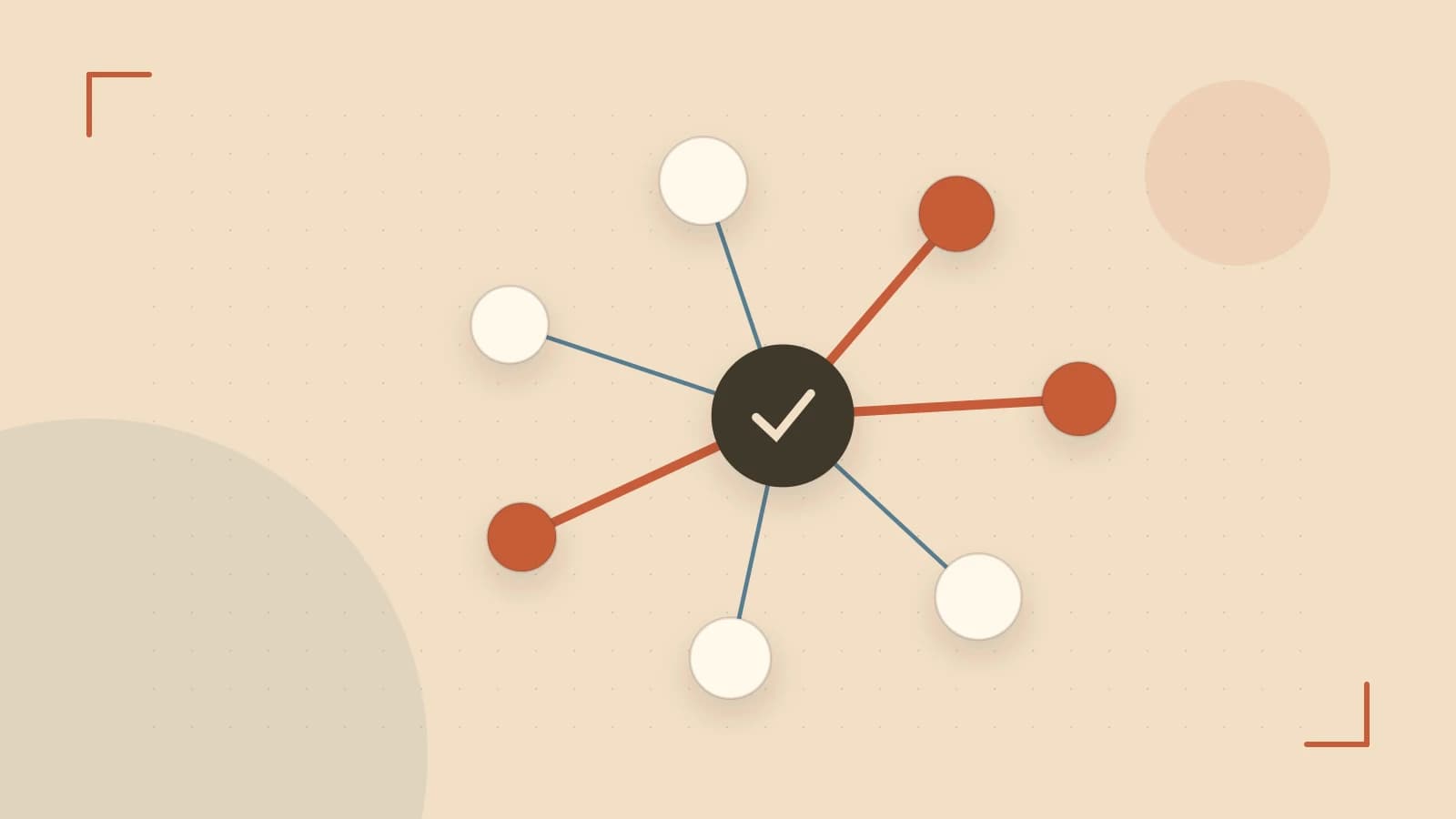 Editorial illustration of an algorithmic node graph with branching paths and a highlighted result
