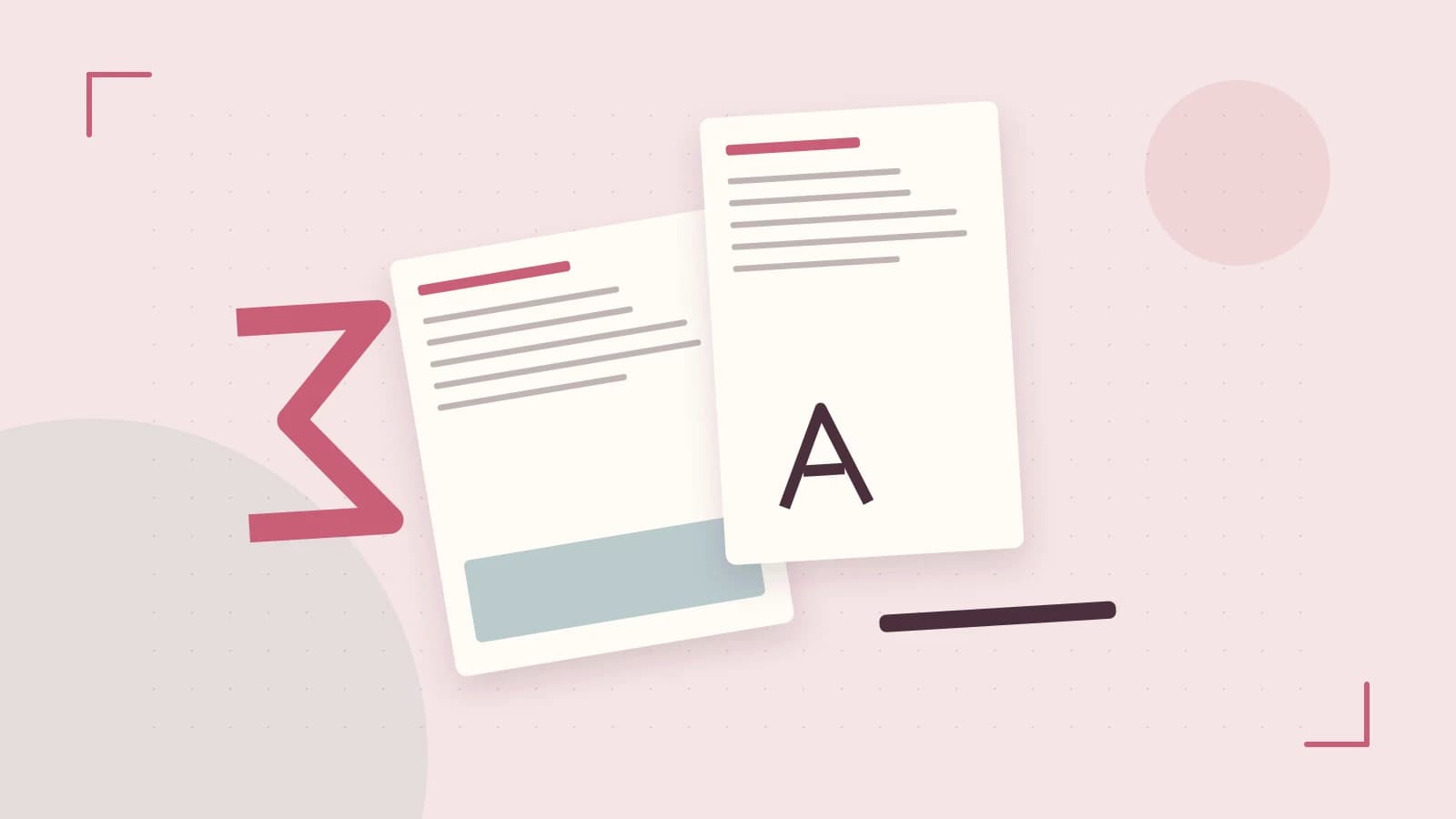Editorial illustration of typeset pages, expressive letterform shapes and a precise editorial page grid