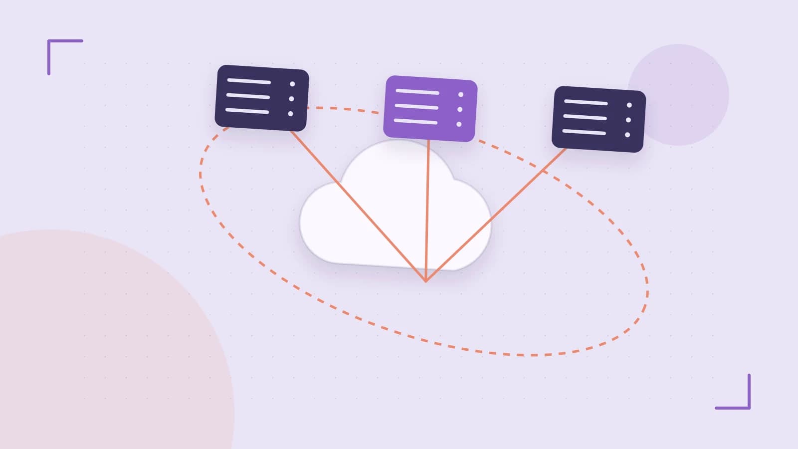 Editorial illustration of cloud infrastructure, connected server racks and an orbital service map