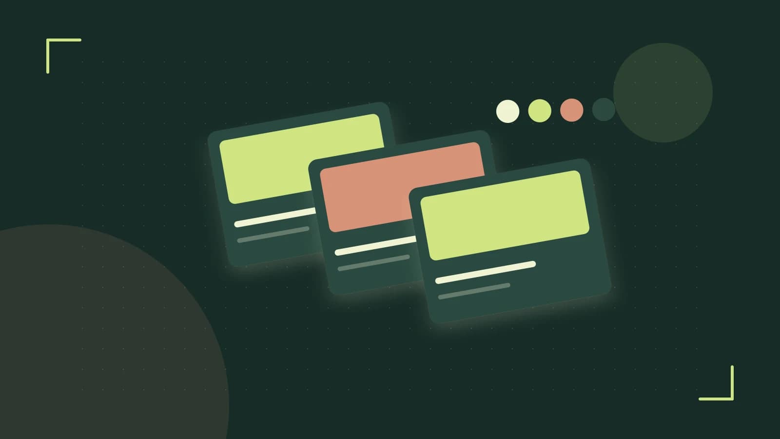 Editorial illustration of responsive browser layouts, overlapping design components and a color system