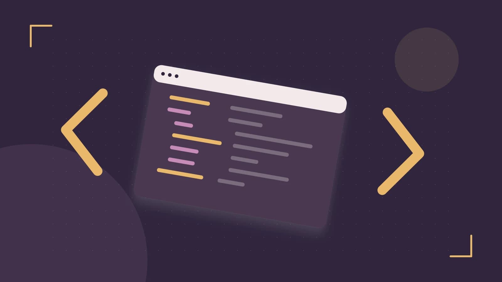 Editorial illustration of an abstract code editor, syntax blocks and oversized programming brackets