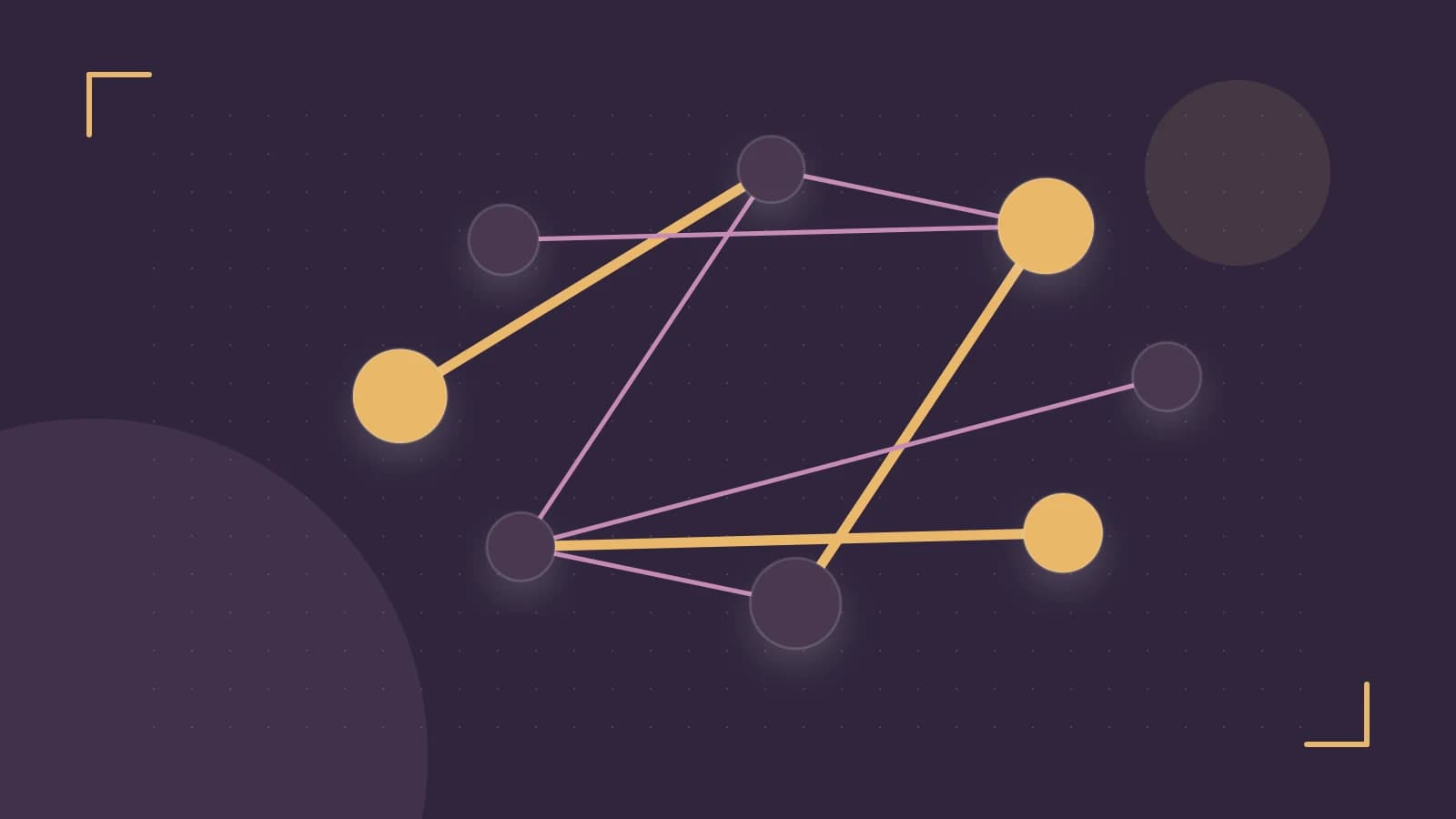 Editorial illustration of an algorithmic node graph with branching paths and a highlighted result