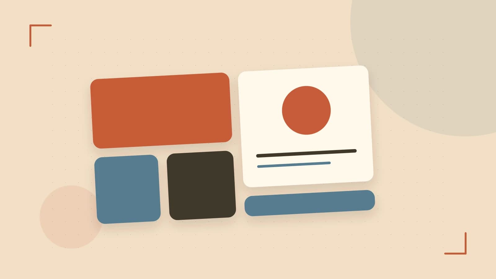 Editorial illustration of responsive browser layouts, overlapping design components and a color system