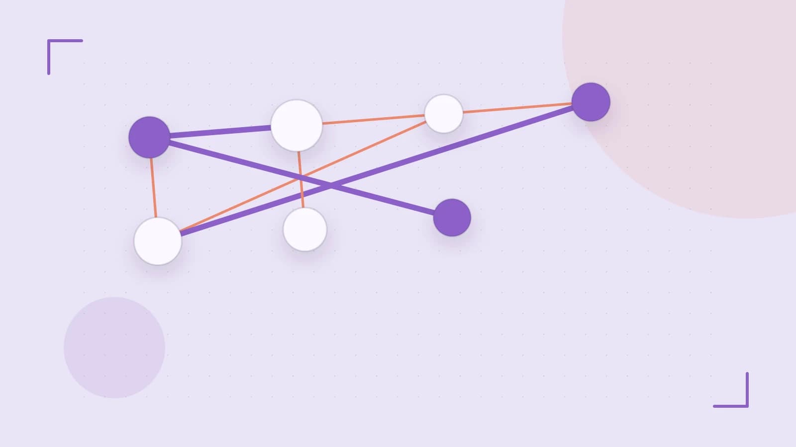 Editorial illustration of an algorithmic node graph with branching paths and a highlighted result