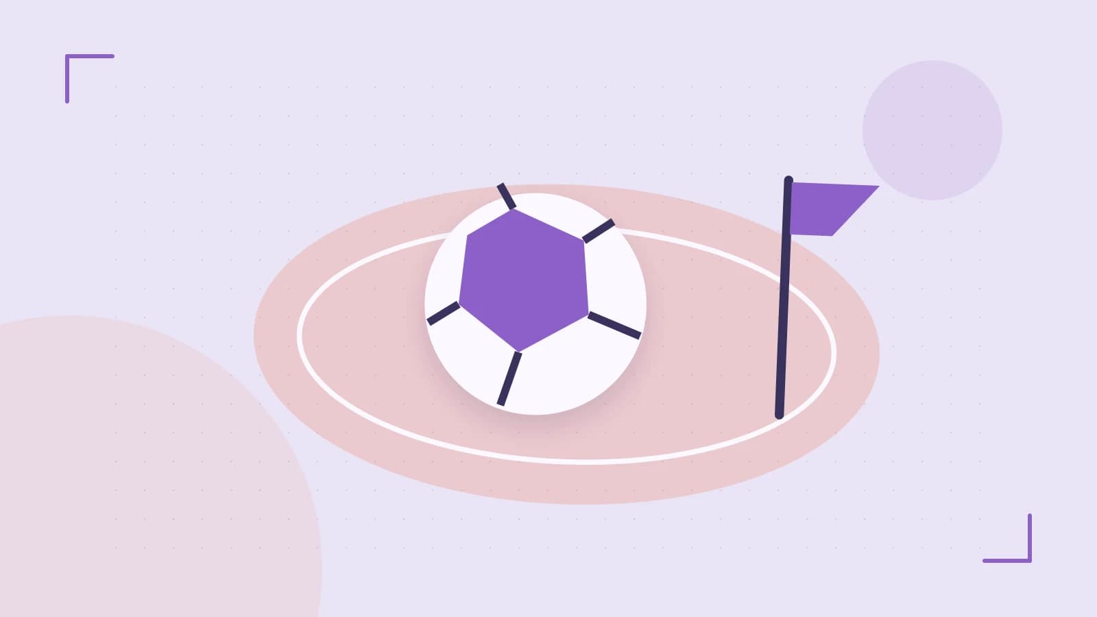 Editorial illustration of a stylized sports ball, stadium geometry and dynamic arcs