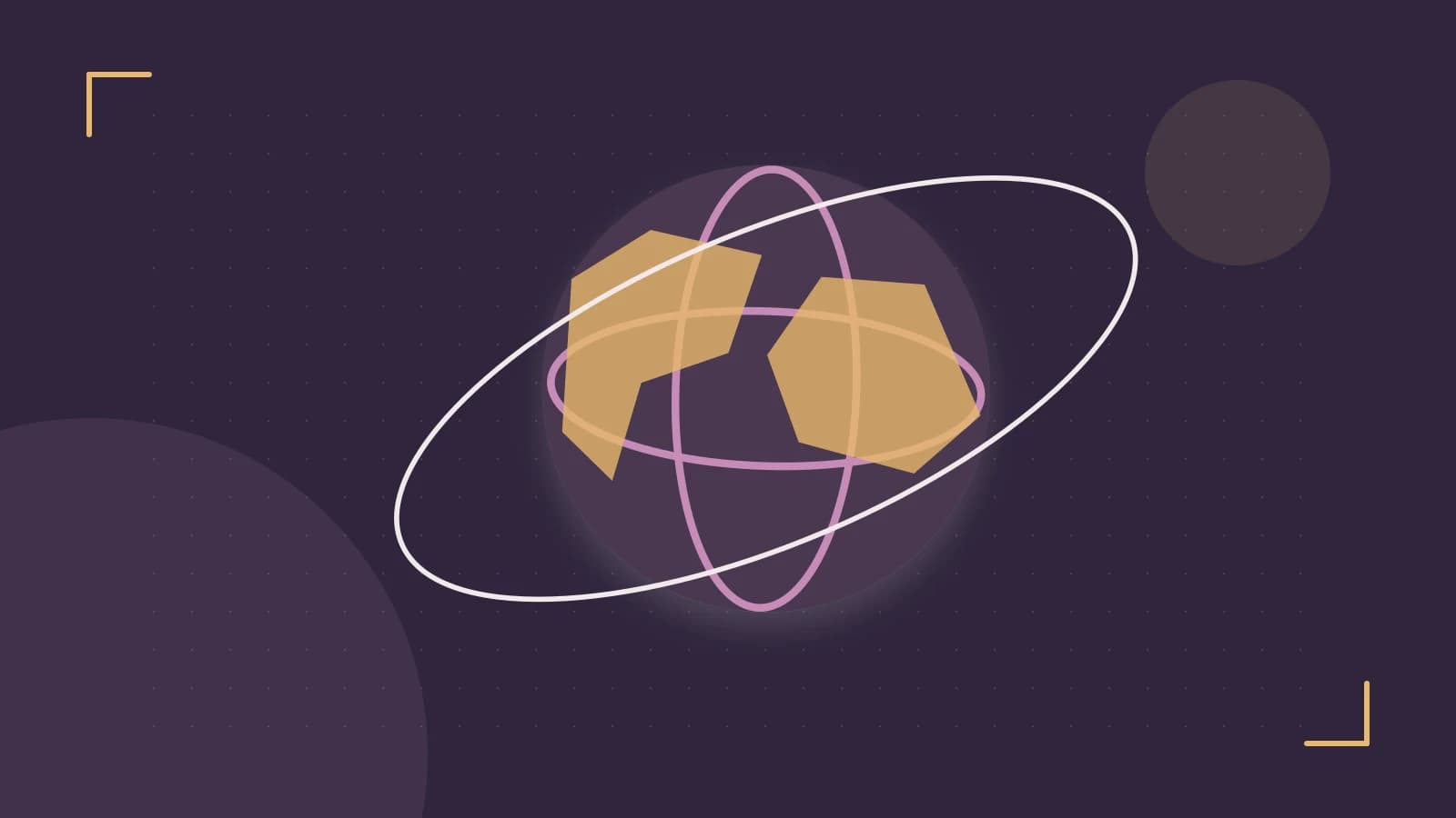 Editorial illustration of an editorial globe with meridians and layered geographic shapes