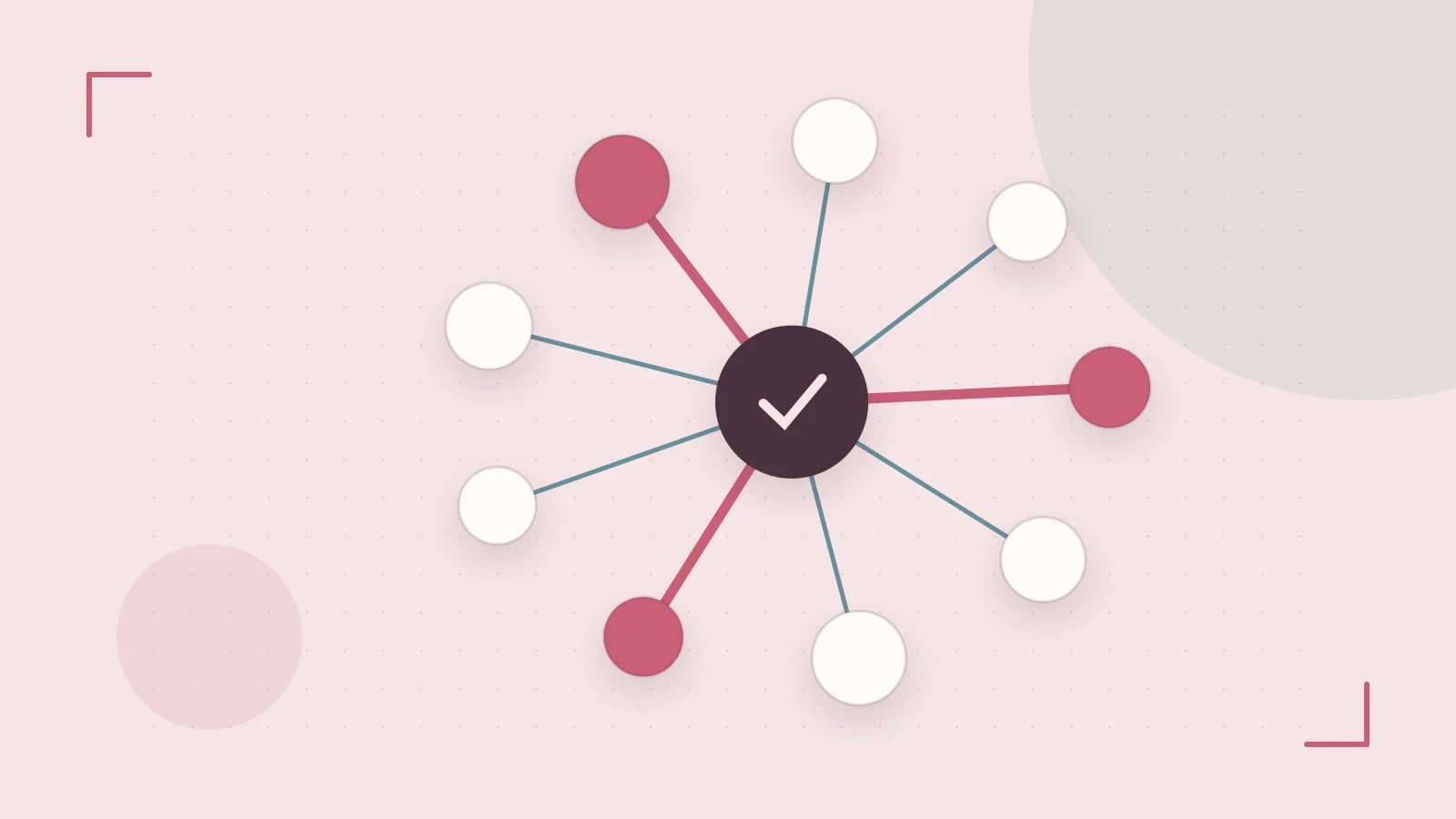 Editorial illustration of an algorithmic node graph with branching paths and a highlighted result