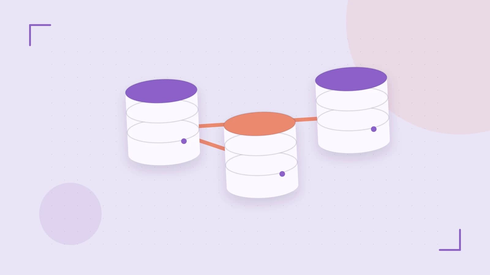Editorial illustration of structured records, database cylinders and relationships between tables