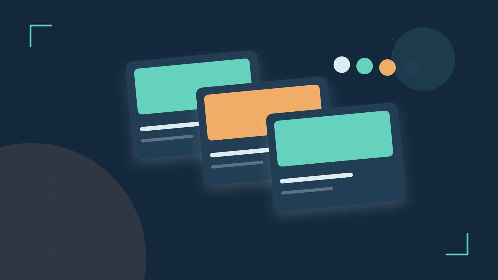 Editorial illustration of responsive browser layouts, overlapping design components and a color system