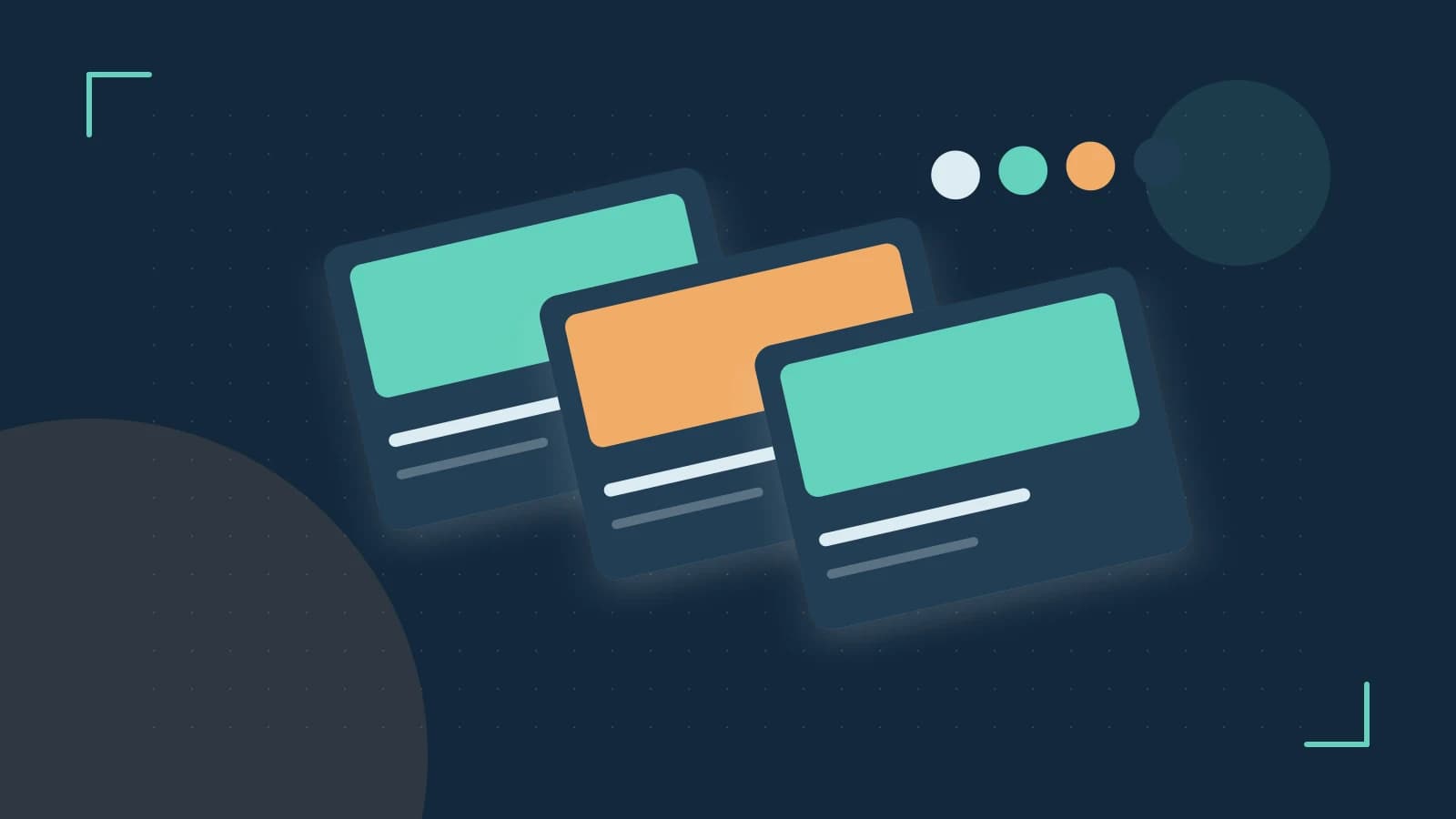Editorial illustration of responsive browser layouts, overlapping design components and a color system