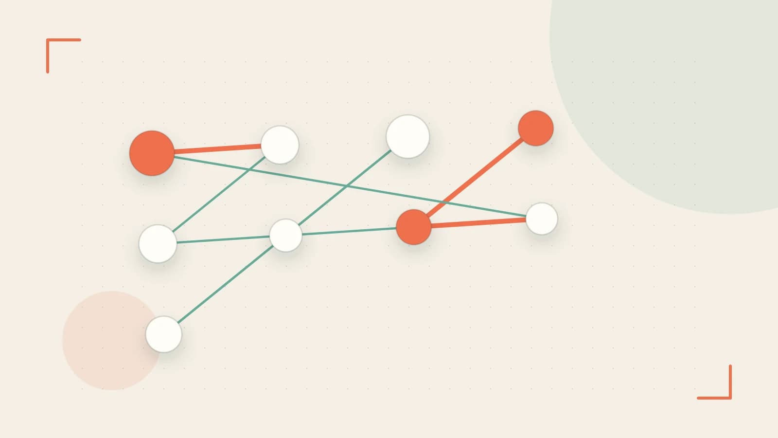 Editorial illustration of an algorithmic node graph with branching paths and a highlighted result
