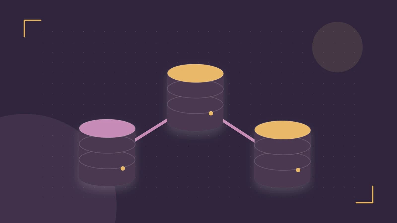 Editorial illustration of structured records, database cylinders and relationships between tables