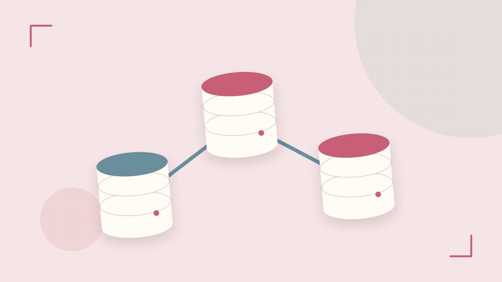 Editorial illustration of structured records, database cylinders and relationships between tables
