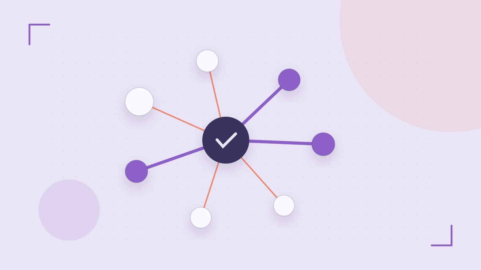 Editorial illustration of an algorithmic node graph with branching paths and a highlighted result